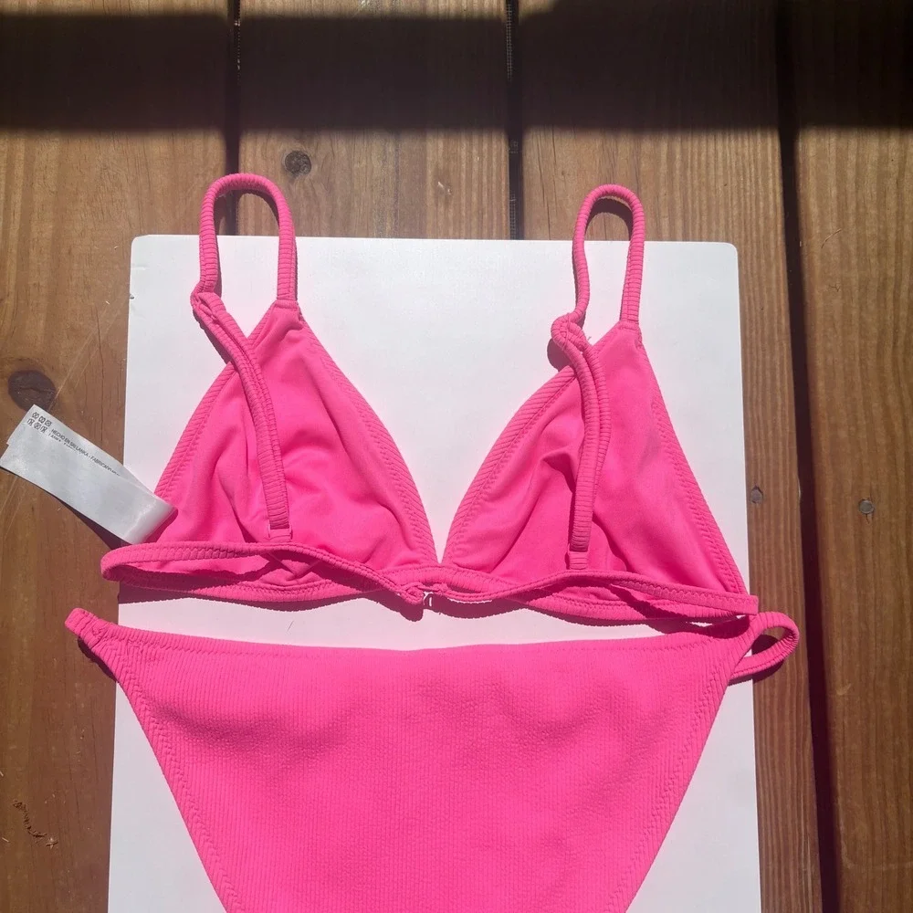 Oysho Pink Textured Triangle Bikini Set Classic Brief Small
